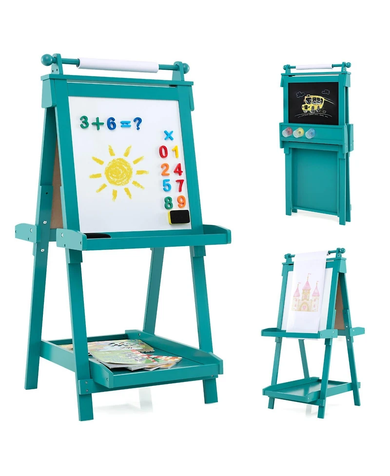 Costway Foldable Easel for Kids 3-in-1 Double-sided Art with Chalkboard