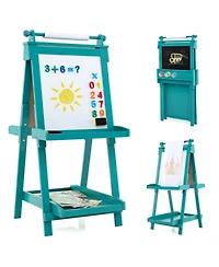 Costway Foldable Easel for Kids 3-in-1 Double-sided Art with Chalkboard