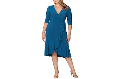 Kiyonna Plus Whimsy Ruffled Midi Wrap Dress