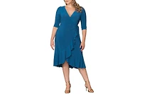 Kiyonna Plus Whimsy Ruffled Midi Wrap Dress