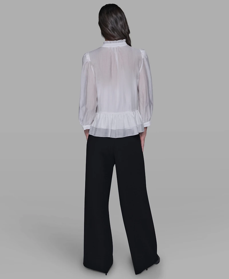 Karl Lagerfeld Paris Women's V-Neck Ruffle Detail Top