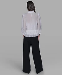 Karl Lagerfeld Paris Women's V-Neck Ruffle Detail Top