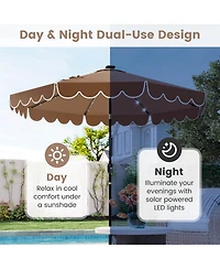 9.3 Ft Solar Patio Umbrella Outdoor Market Sunshade with 24 Led Lights Ruffles