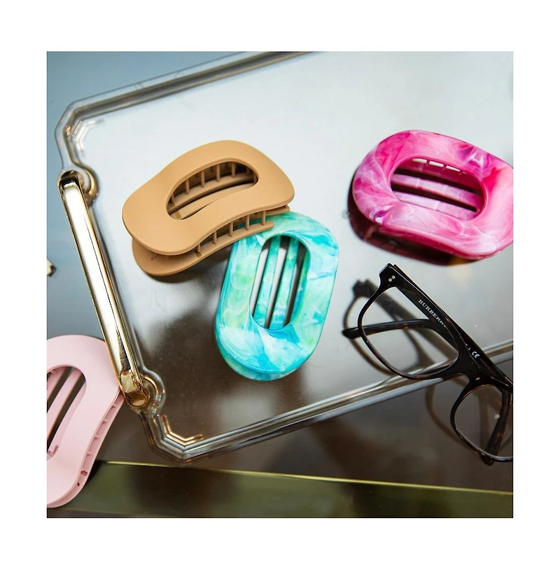 Headbands of Hope Large Oval Hair Clip Set of 2 – Soft Pink + Pink Marble