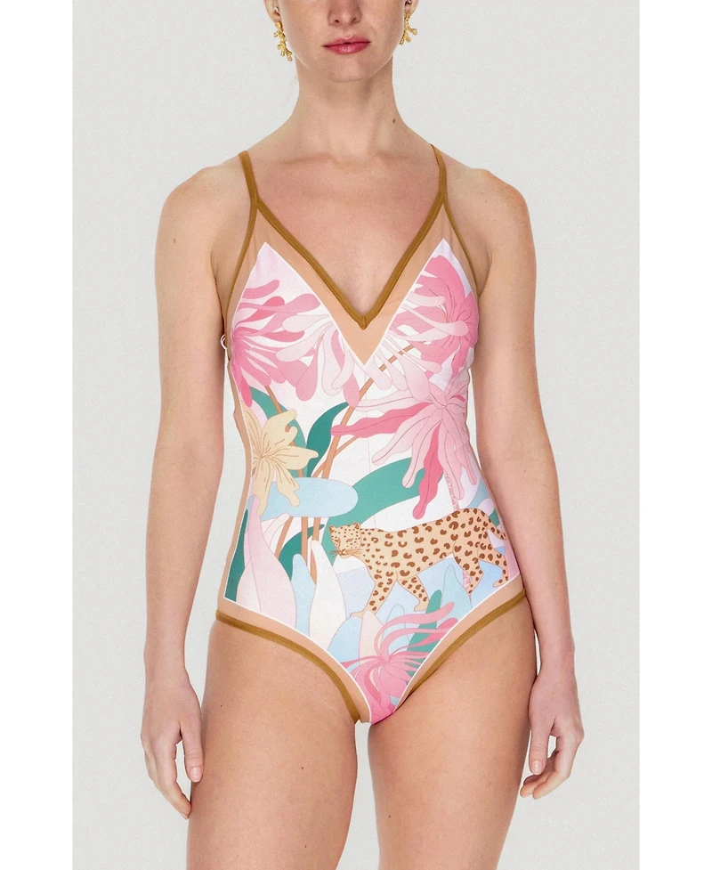 Jessie Zhao New York Women's Blush Jungle Reversible V-Neck One-Piece Swimsuit