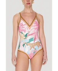 Jessie Zhao New York Women's Blush Jungle Reversible V-Neck One-Piece Swimsuit