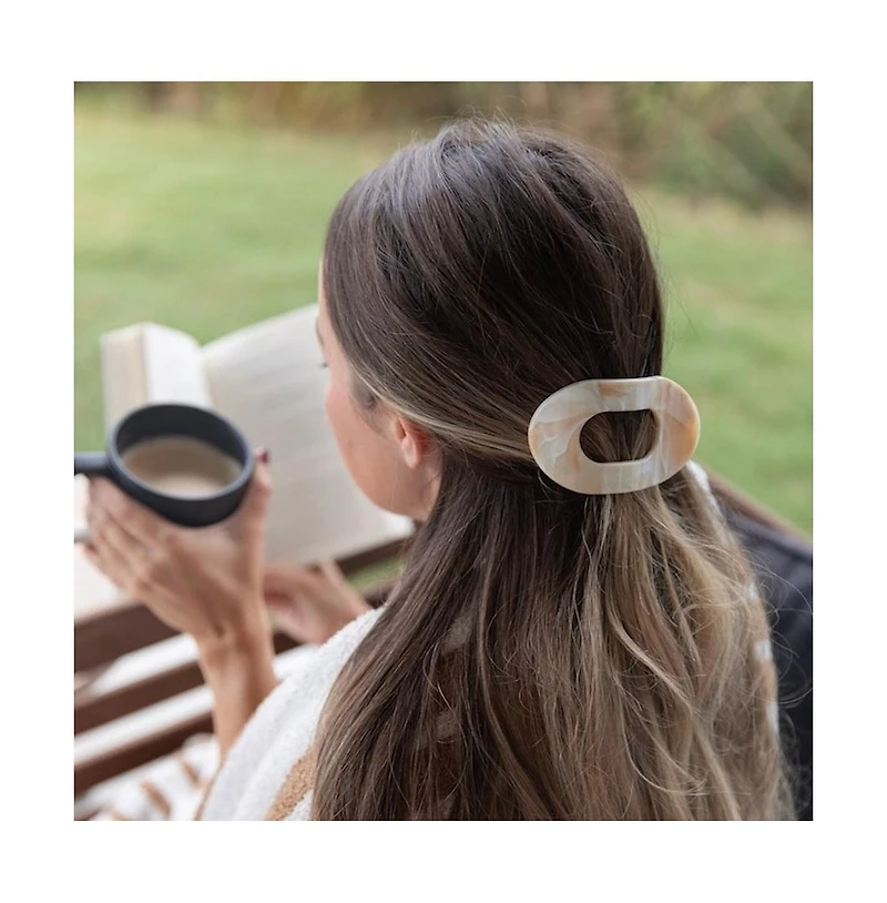 Headbands of Hope Large Oval Claw Clip Set – Golden Matte + Ivory Marble