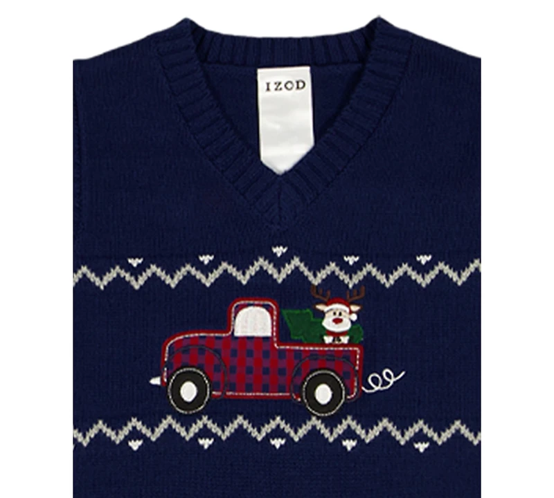Izod Baby Boys 3-Piece Fairisle Truck Sweater Vest, Shirt and Pants Set
