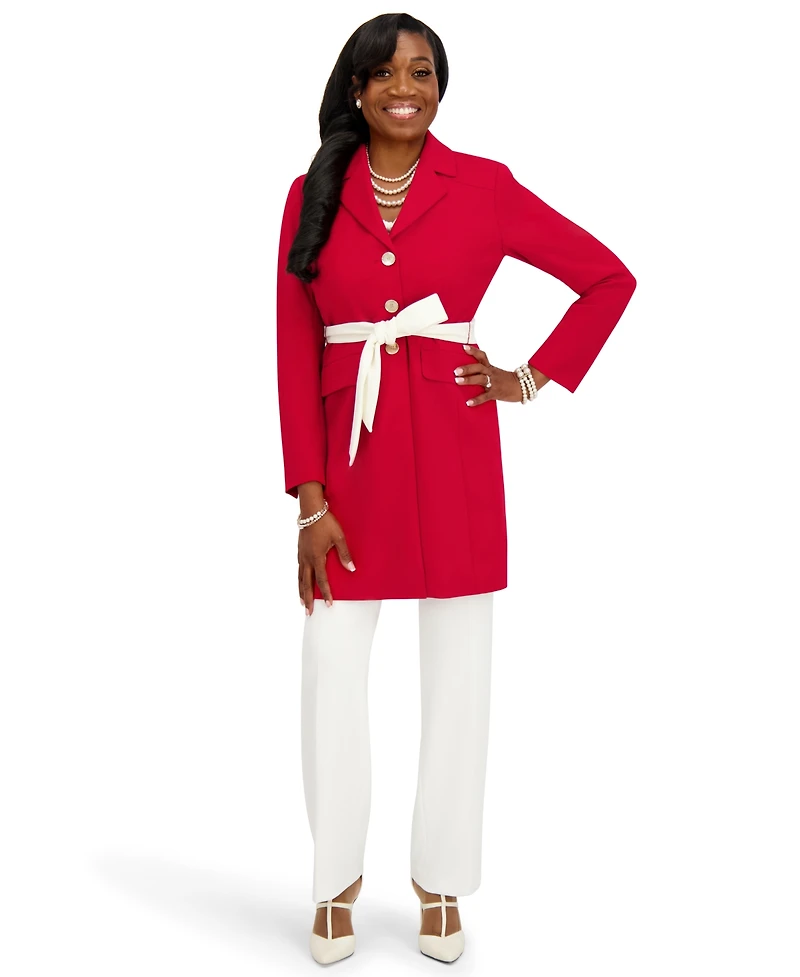 Kasper Women's Three Button Patch Pocket Trench Coat