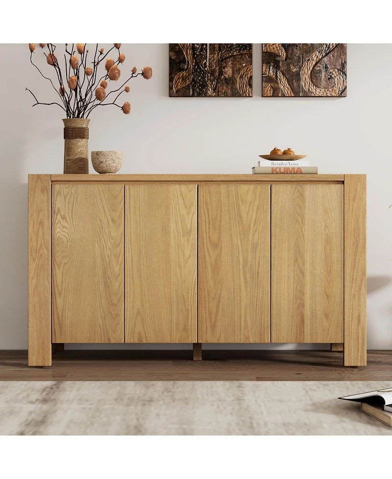 Streamdale Retro Wood Buffet Cabinet - 4 Door, Adjustable Shelves (Natural)