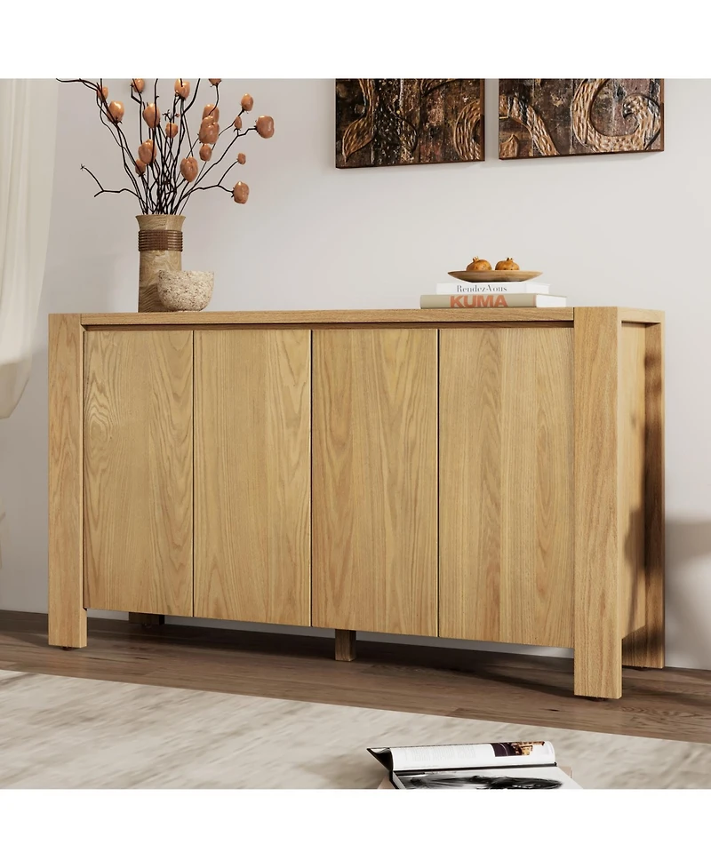 Streamdale Retro Wood Buffet Cabinet - 4 Door, Adjustable Shelves (Natural)