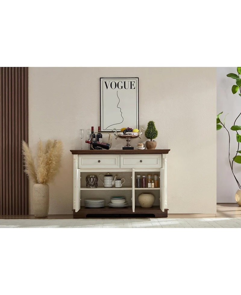 Streamdale Farmhouse Kitchen Storage Cabinet, Roman Column Coffee Bar/Wine Cooler