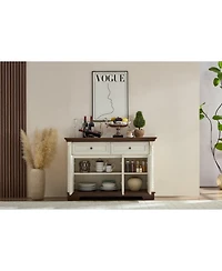 Streamdale Farmhouse Kitchen Storage Cabinet, Roman Column Coffee Bar/Wine Cooler