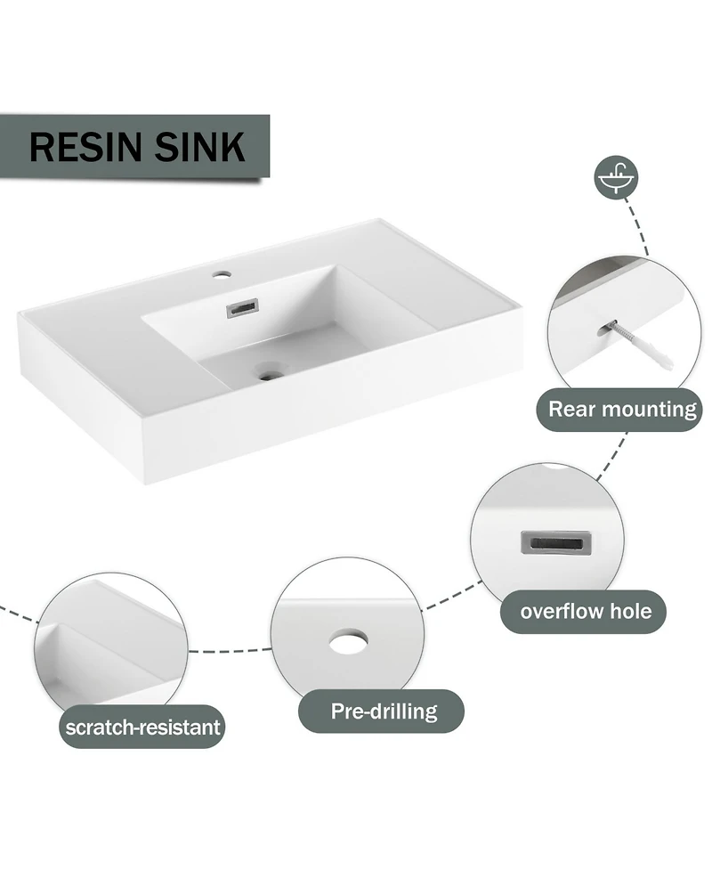 Streamdale 60" Wall-Mount Vanity, Resin Sink & Cabinet, Soft-Close Drawers