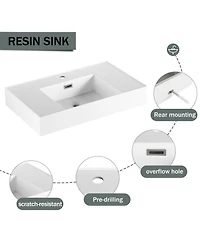 Streamdale 60" Wall-Mount Vanity, Resin Sink & Cabinet, Soft-Close Drawers