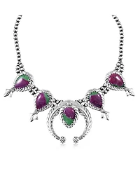 American West Jewelry Sterling Silver Ruby Zoisite Pear-Cut Squash Blossom Necklace, 17 to 20 Inches