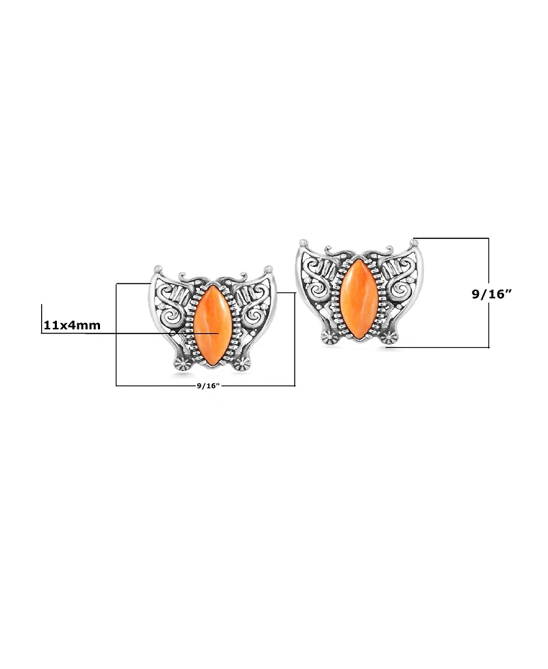 American West Jewelry Sterling Silver Orange Spiny Oyster Butterfly Stud Earrings
