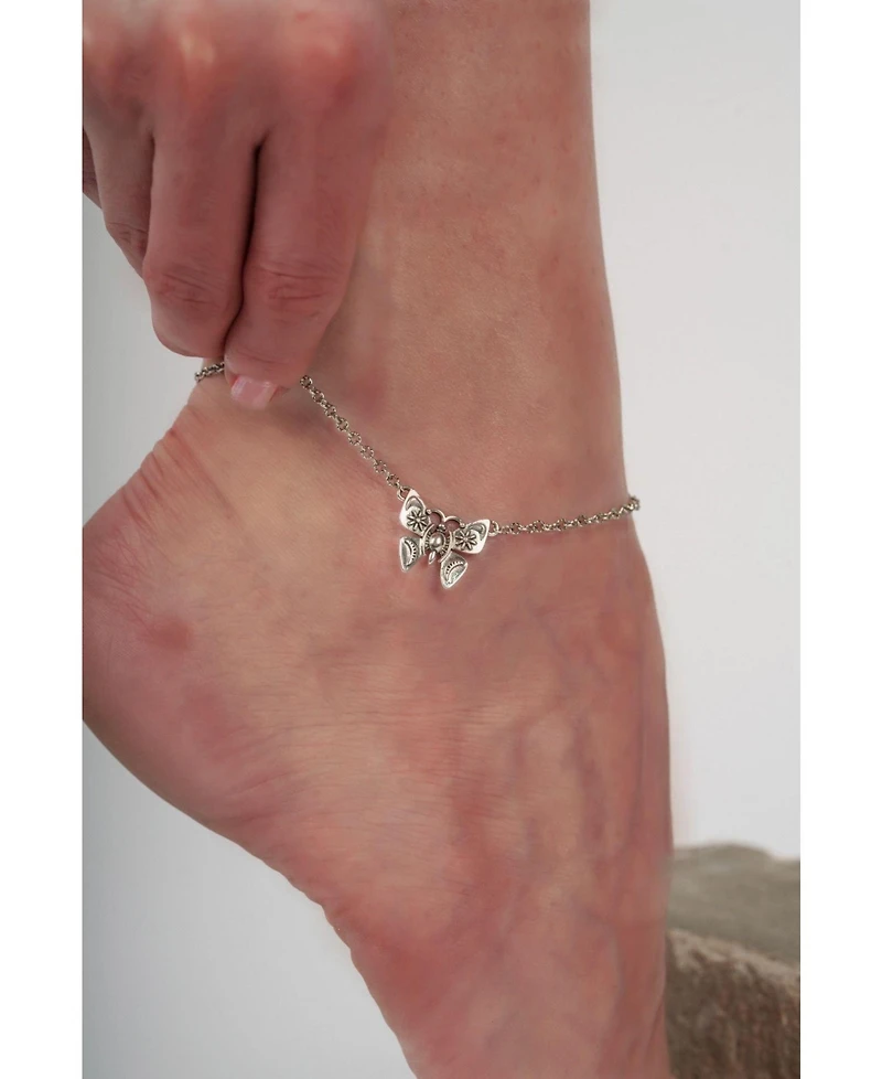 American West Jewelry Sterling Silver Butterfly Anklet, 9 to 11 Inches
