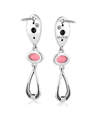American West Jewelry Sterling Silver Rhodonite Teardrop Double Loop Gemstone Earrings