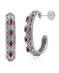 American West Jewelry Sterling Silver Red Jasper Patterned J-Hoop 1 Inch Earrings