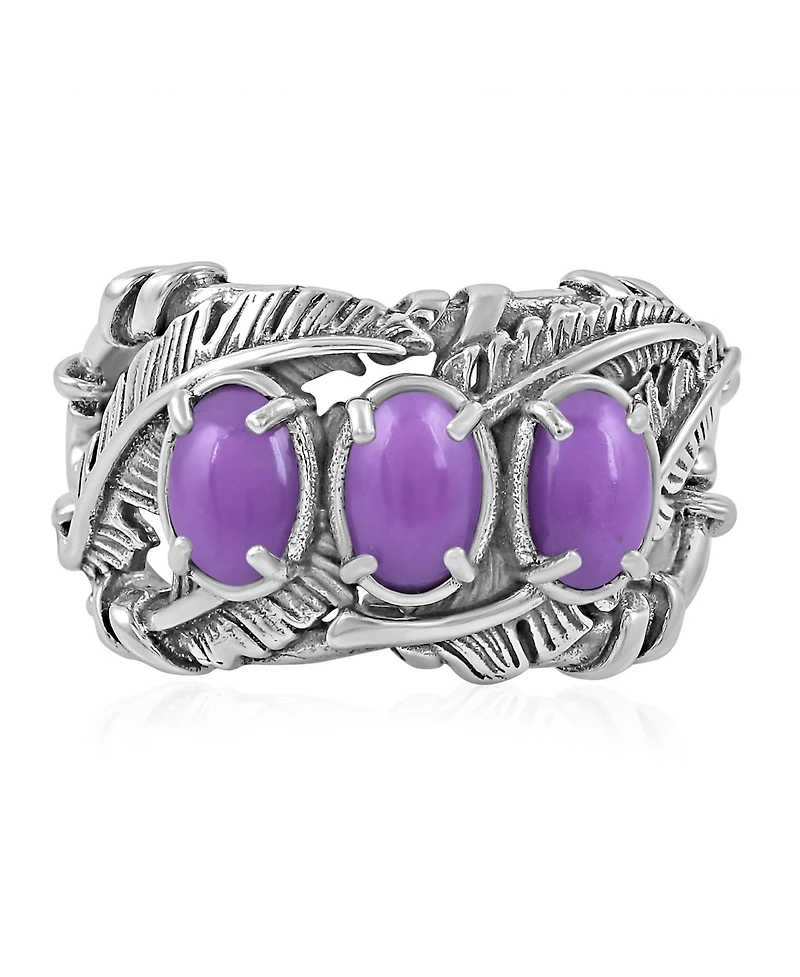 American West Jewelry Sterling Silver Phosphosiderite Three Stone Feather Ring, 7