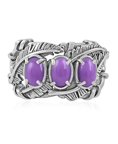 American West Jewelry Sterling Silver Phosphosiderite Three Stone Feather Ring, 7