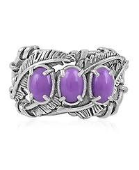 American West Jewelry Sterling Silver Phosphosiderite Three Stone Feather Ring, 7