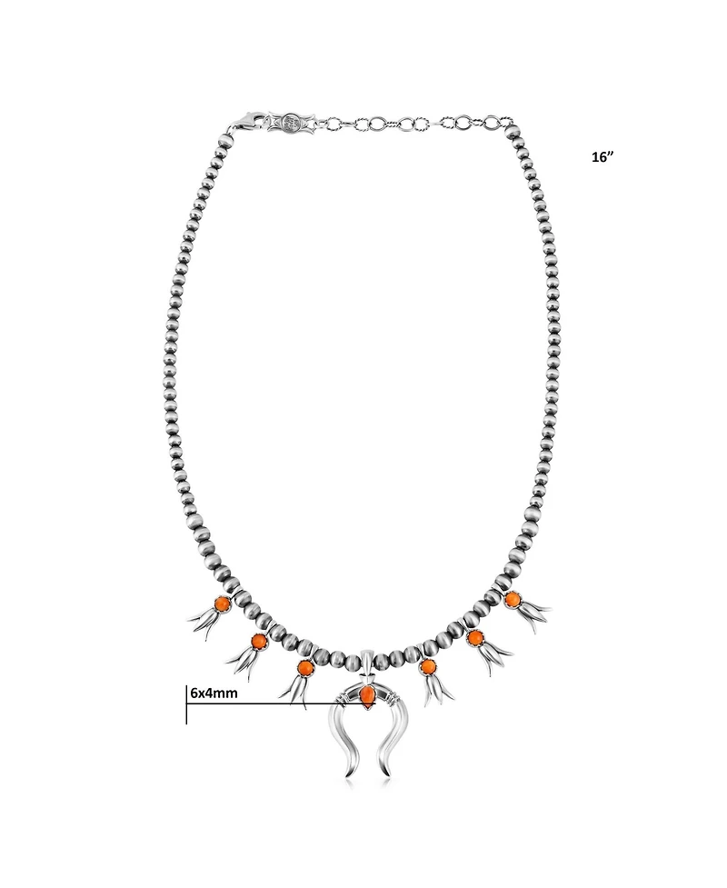 American West Jewelry Sterling Silver Orange Spiny Oyster Beaded Squash Blossom Necklace, 16 to 19 Inches
