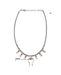 American West Jewelry Sterling Silver Orange Spiny Oyster Beaded Squash Blossom Necklace, 16 to 19 Inches