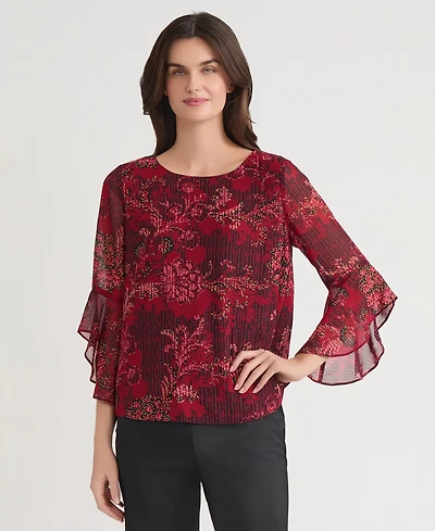 Kasper Women's Plus Floral Ruffle Sleeve Top