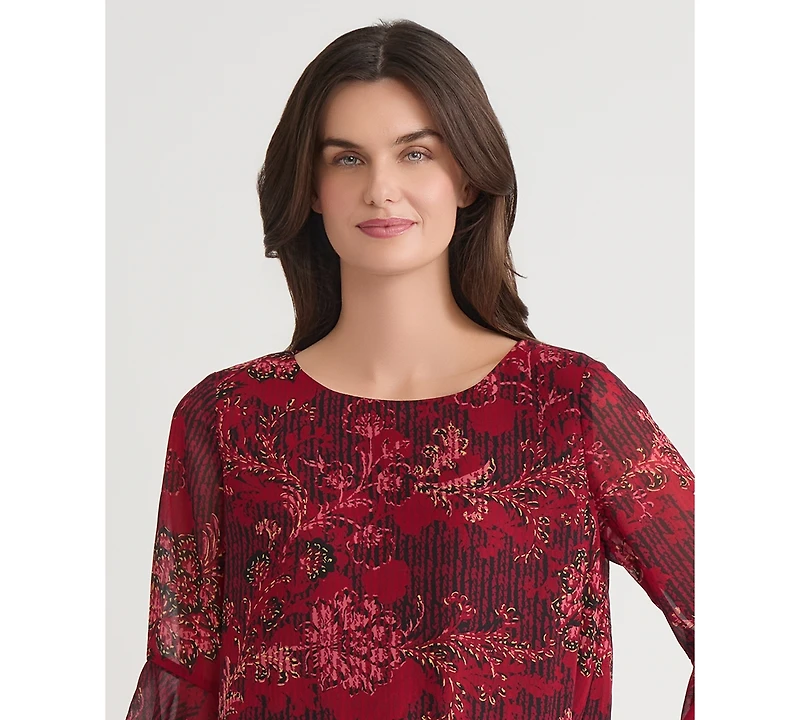 Kasper Women's Plus Floral Ruffle Sleeve Top