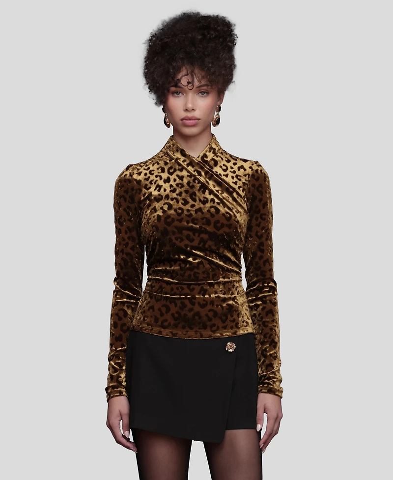 Avec Les Filles Women's Wrap Neck Long Sleeve Top