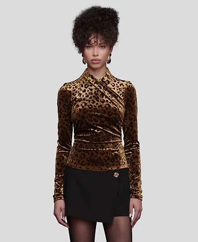 Avec Les Filles Women's Wrap Neck Long Sleeve Top