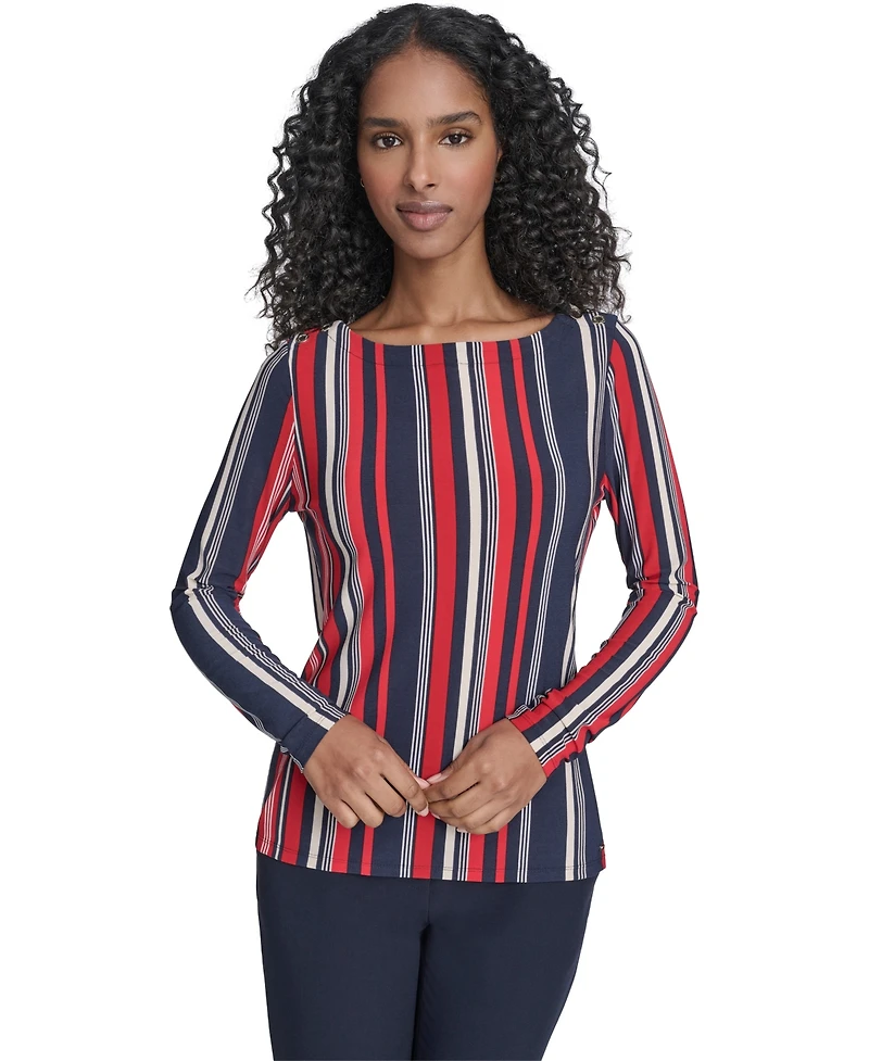 Tommy Hilfiger Women's Striped Long Sleeve Boat Neck Top