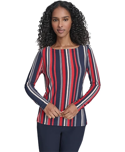 Tommy Hilfiger Women's Striped Long Sleeve Boat Neck Top