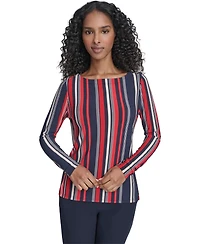 Tommy Hilfiger Women's Striped Long Sleeve Boat Neck Top