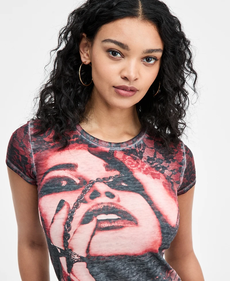 Guess Women's Short-Sleeve Lace Face T-Shirt