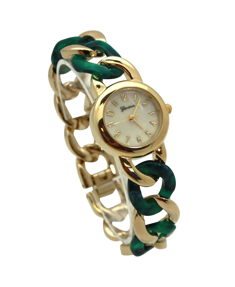 Olivia Pratt Green Gold Chain and Tortoise Strap Women Watch