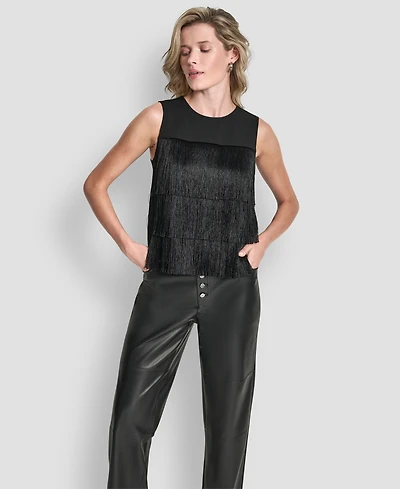 Dkny Women's Tiered Fringe Sleeveless Blouse