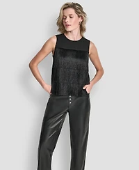 Dkny Women's Tiered Fringe Sleeveless Blouse