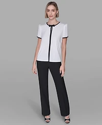 Karl Lagerfeld Paris Women's Short-Sleeve Contrast Piping Top