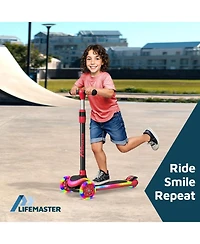 Lifemaster 3-Wheel Kids Scooter with Multi-Color Lights on Deck & Wheels – 5-Height Adjustable Handlebar, Wide Anti-Slip Deck, Child Safety Certified,
