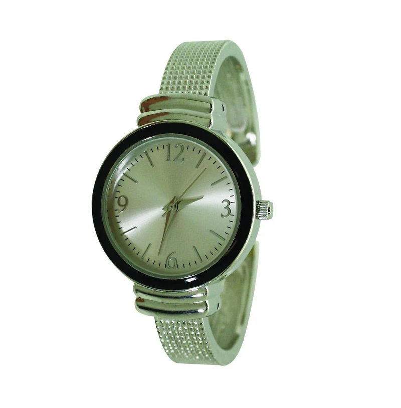 Silver Black Olivia Pratt Every Day Textured Metal Bangle Watch