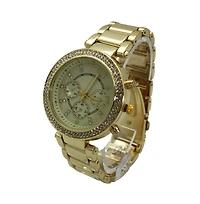 Gold Rhinestone Bezel Decorative Chronograph Watch