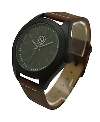 Olivia Pratt Dark Brown Black Minimalist Faux Leather Band Men Watch