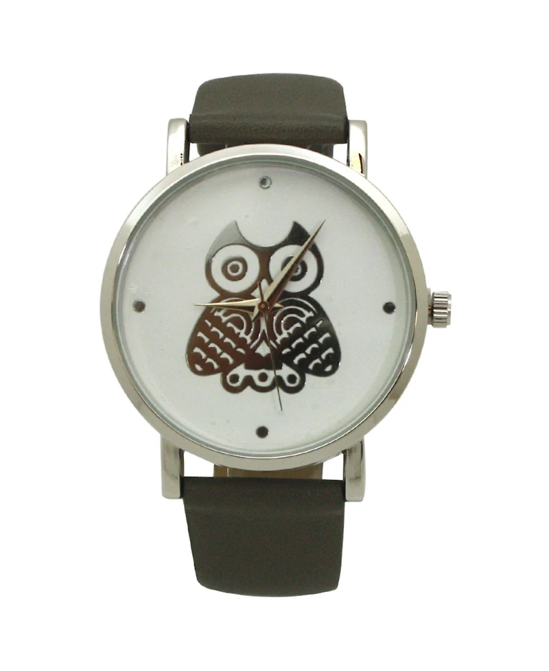 Olivia Pratt Grey Owl Leather Strap Watch