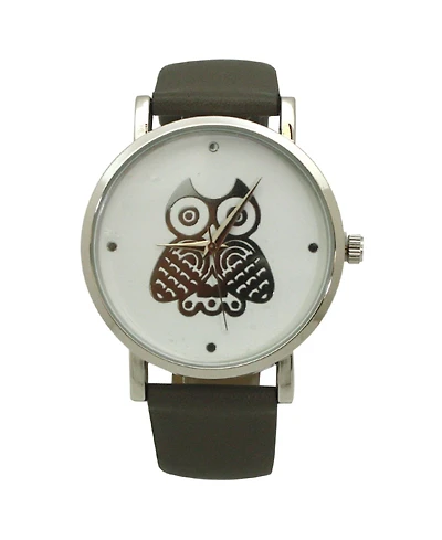 Olivia Pratt Grey Owl Leather Strap Watch