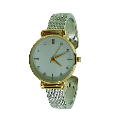 Olivia Pratt Two Tone Olivia Pratt Every Day Textured and Rhinestone Metal Bangle Watch