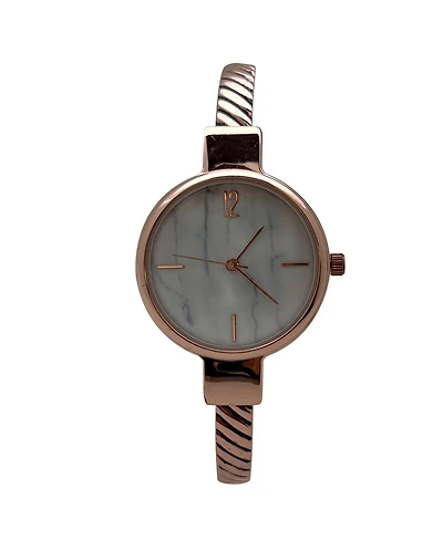 Olivia Pratt Rose Gold Every Day Thin Marble Face Bangle Women Watch