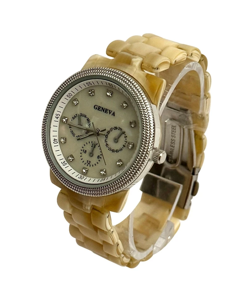 Olivia Pratt Beige Tortoise Acrylic Band Women Watch